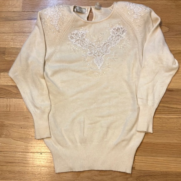 Vintage beaded lace lambswool angora tunic Catharine Lover - Hand-Embellished - Picture 1 of 11
